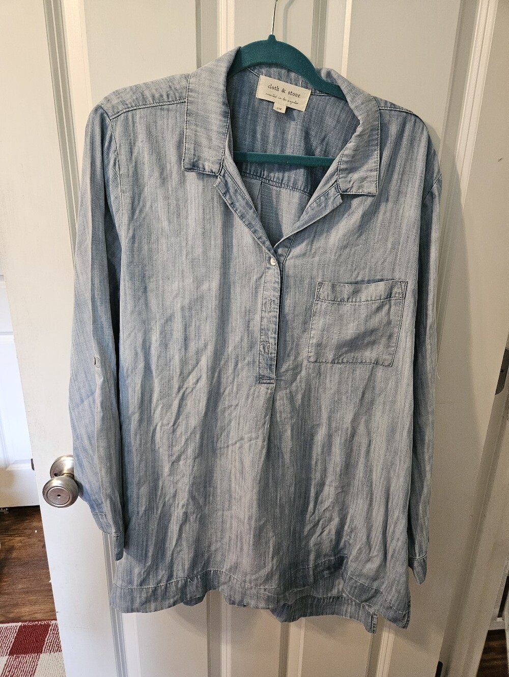 Anthropologie cloth & stone Light Blue Chambray Button-Neck Shirt